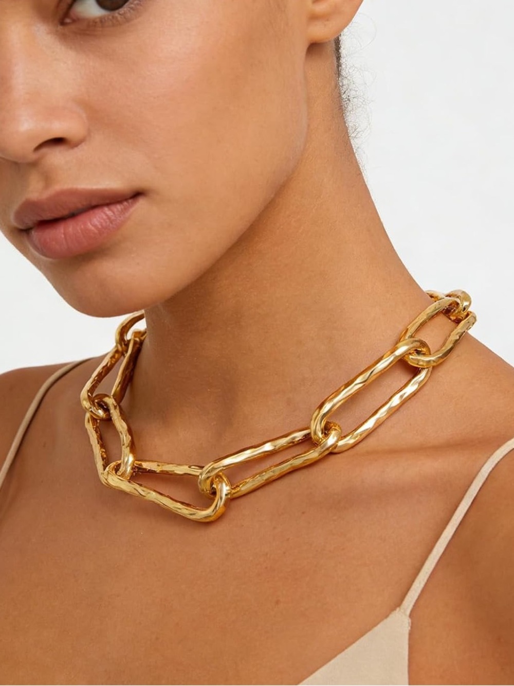 NEW 18k GOLD PLATED TWISTED CHUNKY CHAIN CHOKER/SHORT NECKLACE IRREGULAR SHAPE